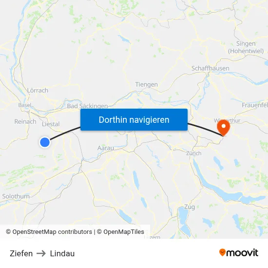 Ziefen to Lindau map