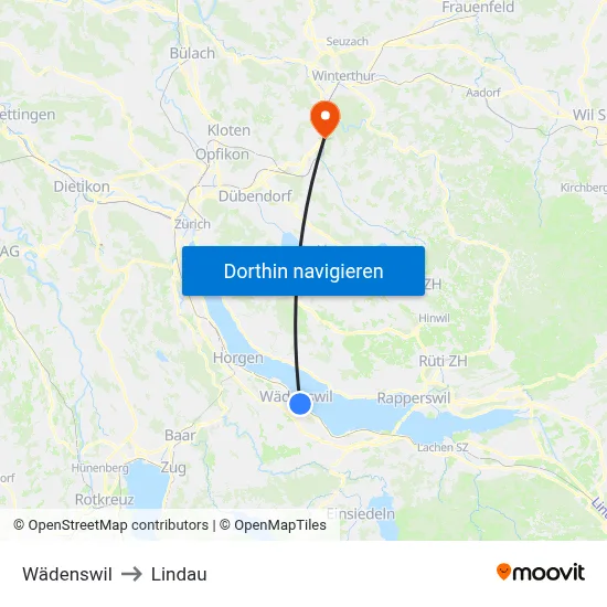 Wädenswil to Lindau map