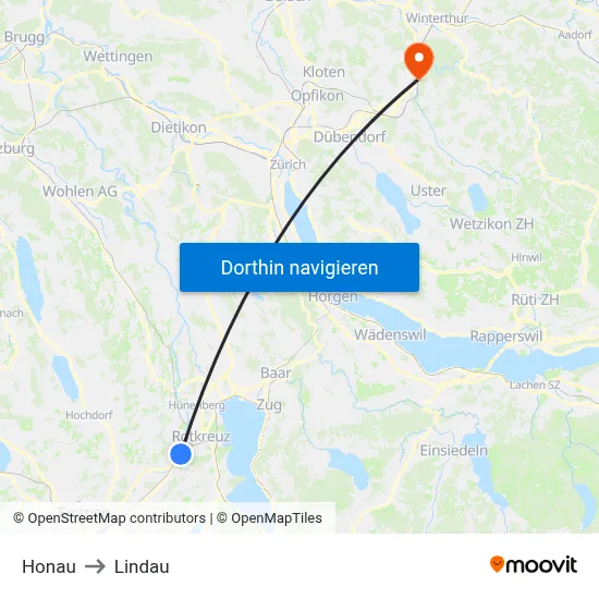 Honau to Lindau map