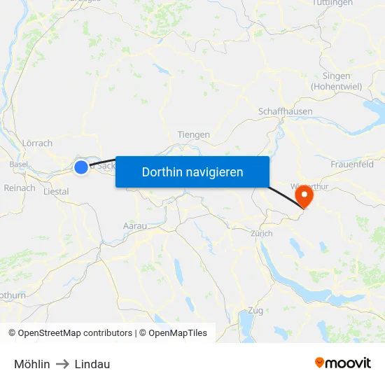 Möhlin to Lindau map