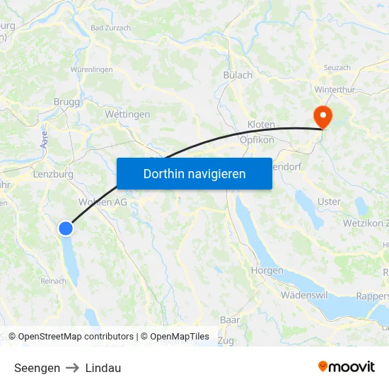 Seengen to Lindau map