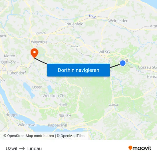 Uzwil to Lindau map