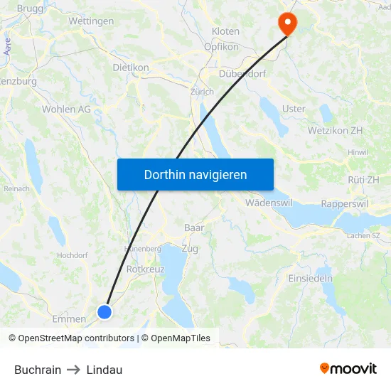Buchrain to Lindau map