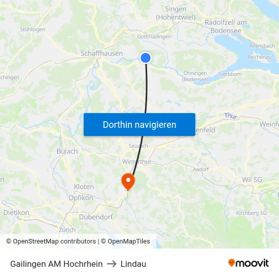 Gailingen AM Hochrhein to Lindau map