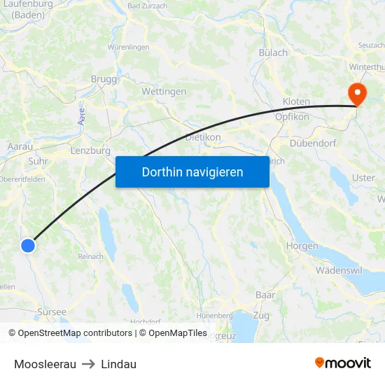 Moosleerau to Lindau map