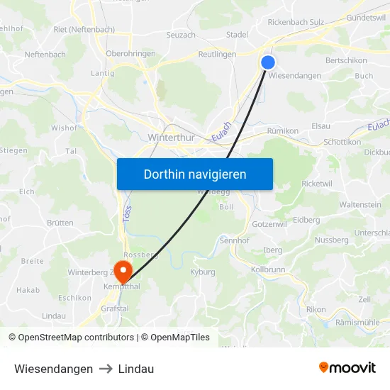 Wiesendangen to Lindau map