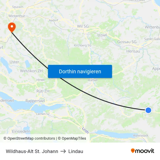 Wildhaus-Alt St. Johann to Lindau map