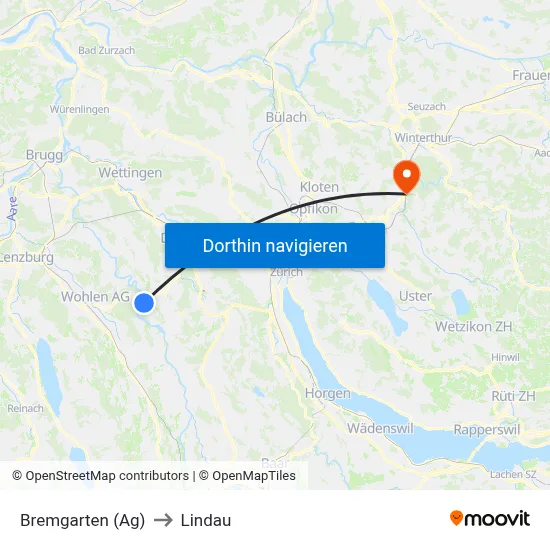 Bremgarten (Ag) to Lindau map