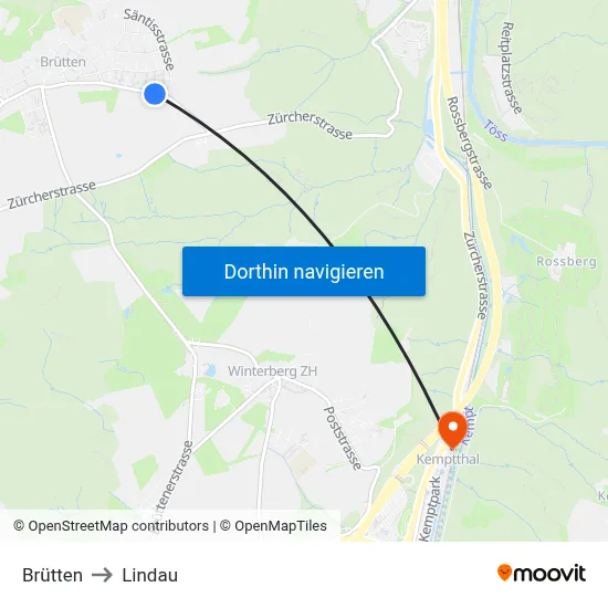 Brütten to Lindau map