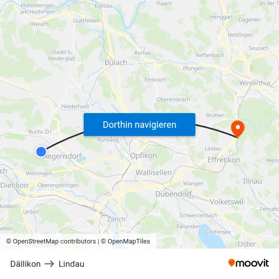 Dällikon to Lindau map