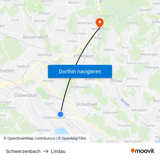 Schwerzenbach to Lindau map