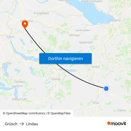 Grüsch to Lindau map