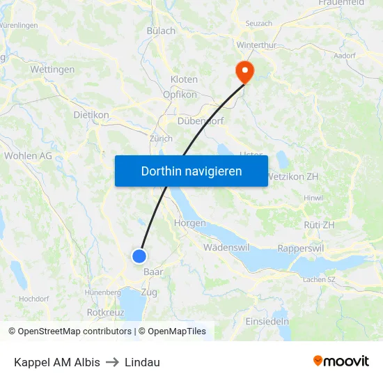 Kappel AM Albis to Lindau map