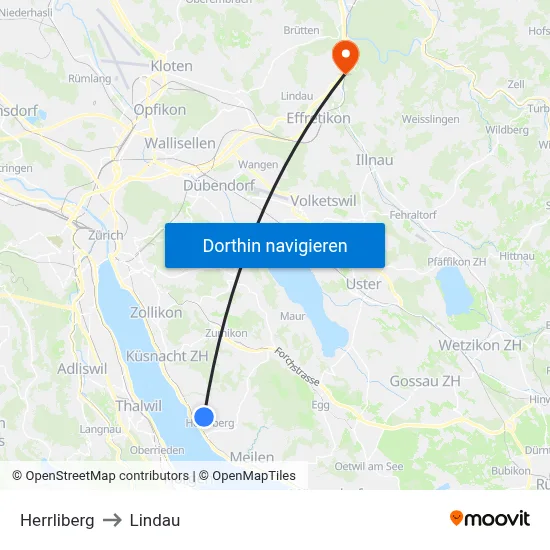 Herrliberg to Lindau map