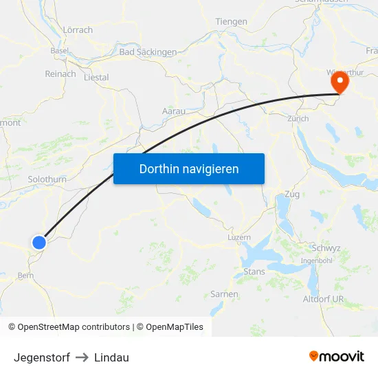 Jegenstorf to Lindau map