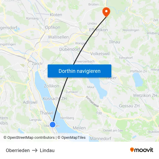 Oberrieden to Lindau map