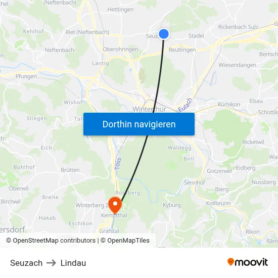 Seuzach to Lindau map