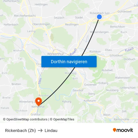 Rickenbach (Zh) to Lindau map