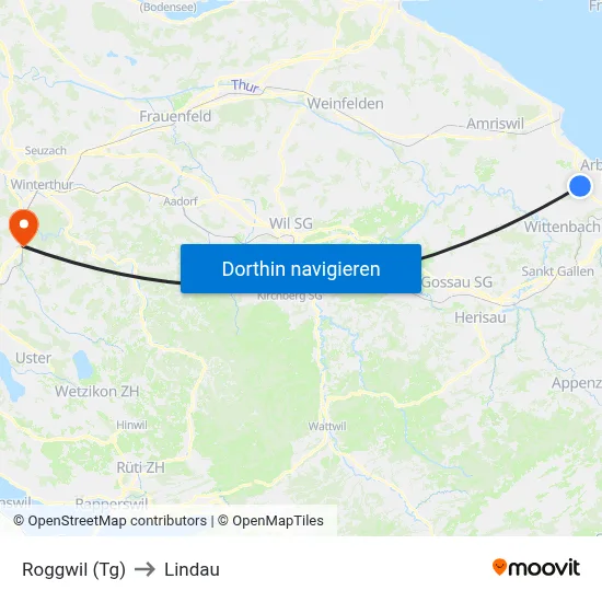 Roggwil (Tg) to Lindau map