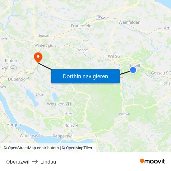 Oberuzwil to Lindau map