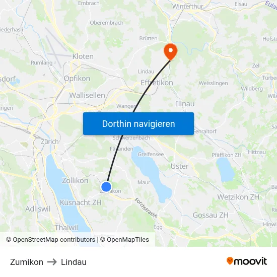 Zumikon to Lindau map