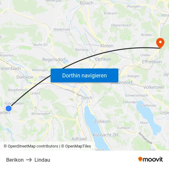 Berikon to Lindau map