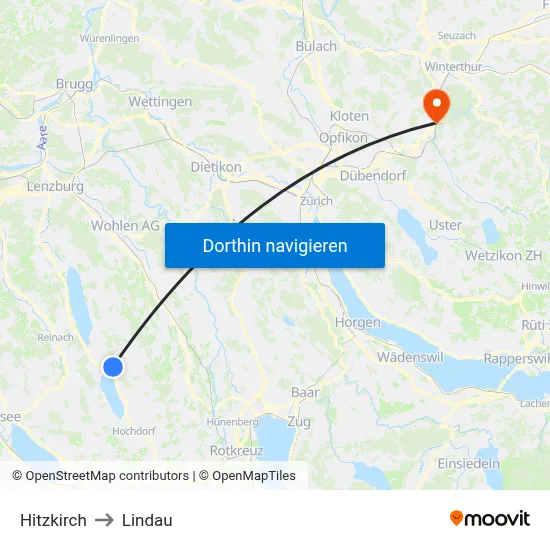 Hitzkirch to Lindau map
