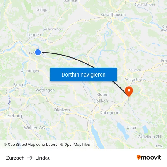 Zurzach to Lindau map