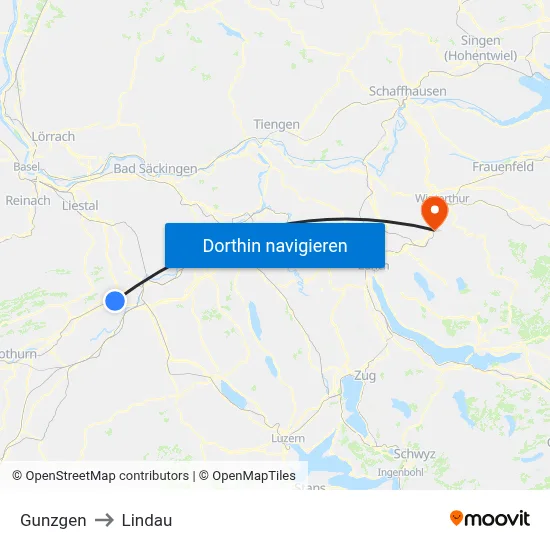 Gunzgen to Lindau map