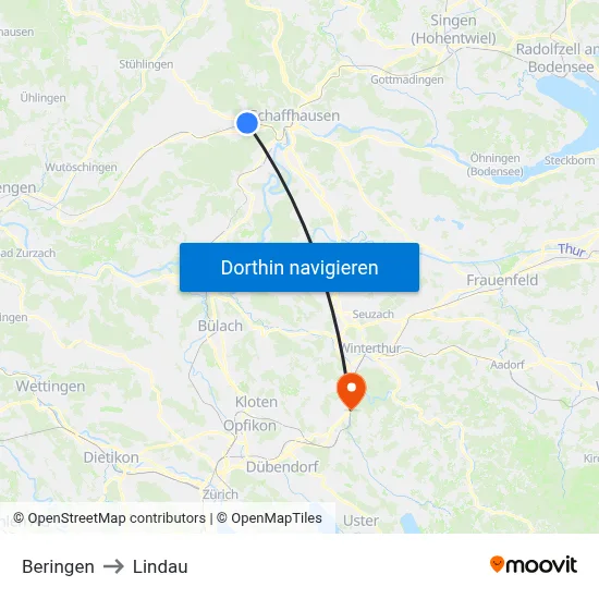 Beringen to Lindau map