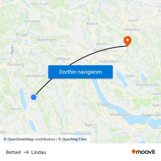 Bettwil to Lindau map