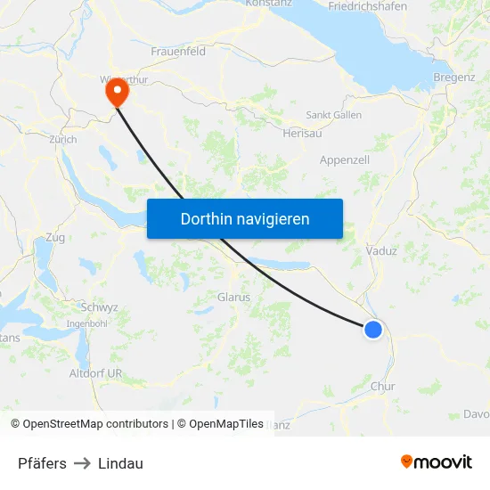 Pfäfers to Lindau map