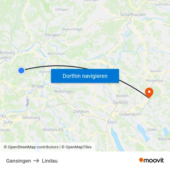 Gansingen to Lindau map