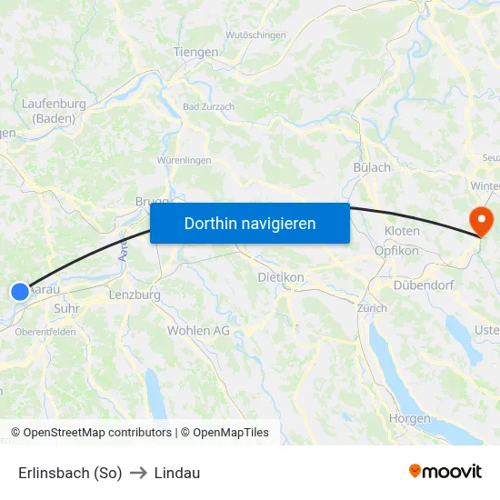 Erlinsbach (So) to Lindau map