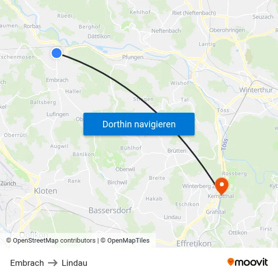 Embrach to Lindau map