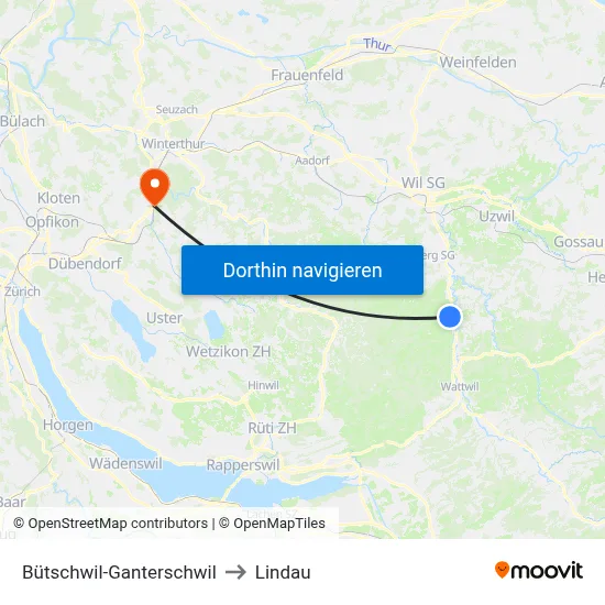 Bütschwil-Ganterschwil to Lindau map