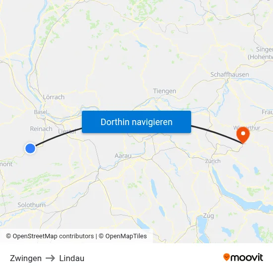 Zwingen to Lindau map