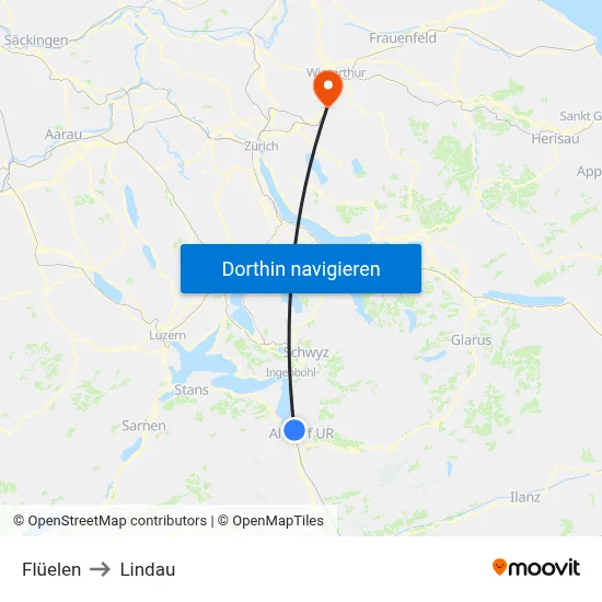 Flüelen to Lindau map