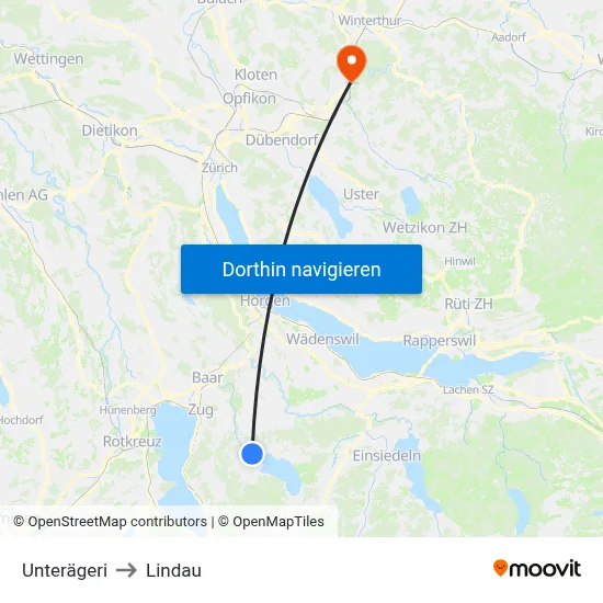 Unterägeri to Lindau map