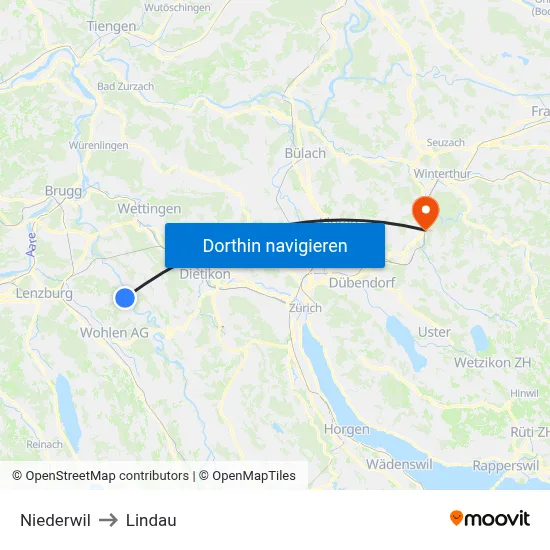 Niederwil to Lindau map