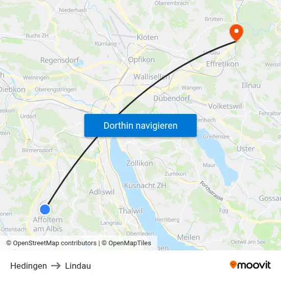 Hedingen to Lindau map
