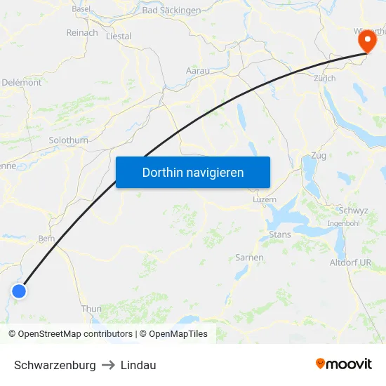Schwarzenburg to Lindau map