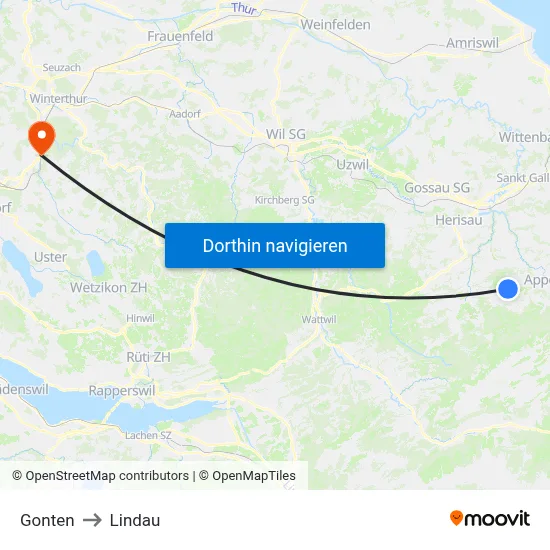 Gonten to Lindau map