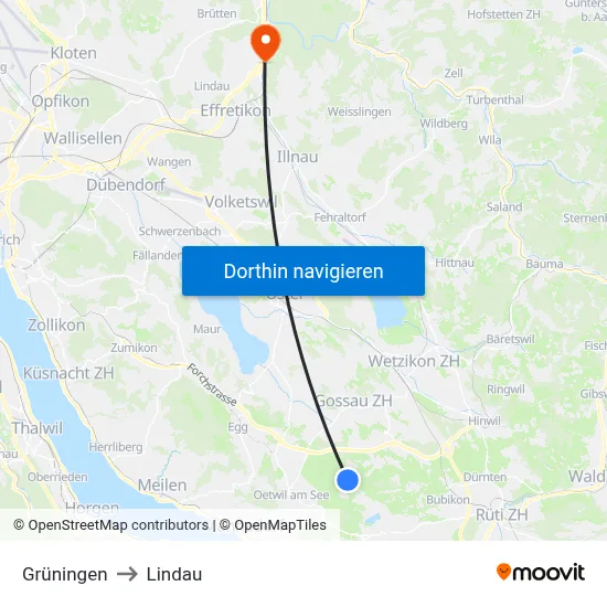 Grüningen to Lindau map