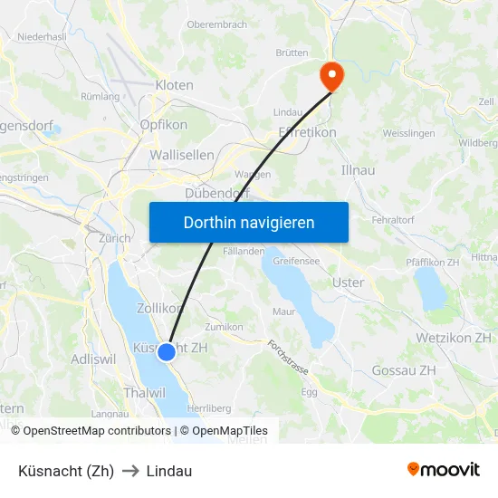 Küsnacht (Zh) to Lindau map
