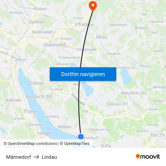 Männedorf to Lindau map