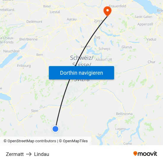 Zermatt to Lindau map
