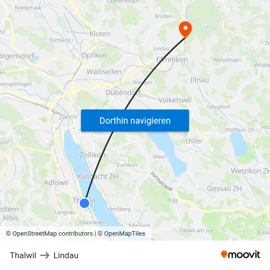 Thalwil to Lindau map