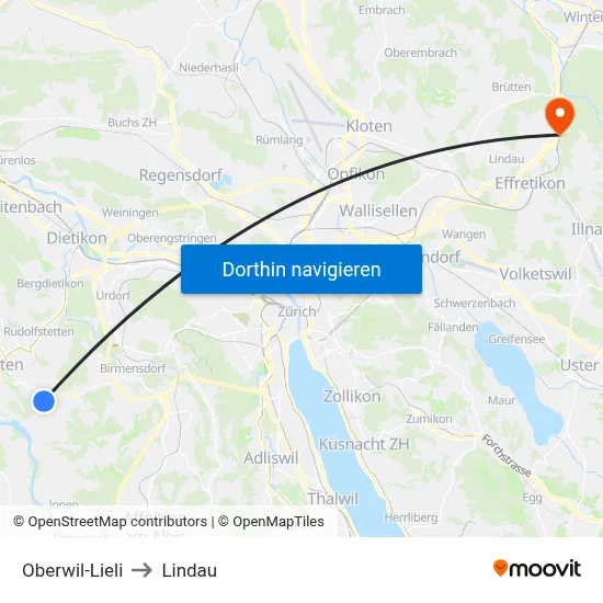 Oberwil-Lieli to Lindau map