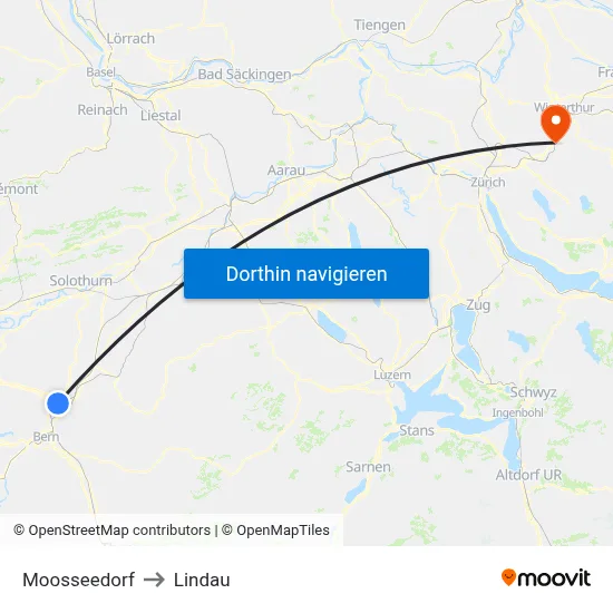 Moosseedorf to Lindau map